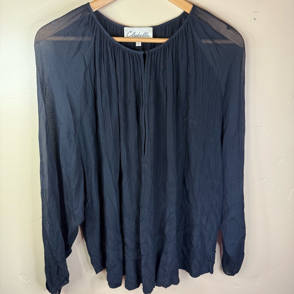 Cleobella Womens Long Sleeve Textured Beautiful Black Blouse Size‎ Small Office